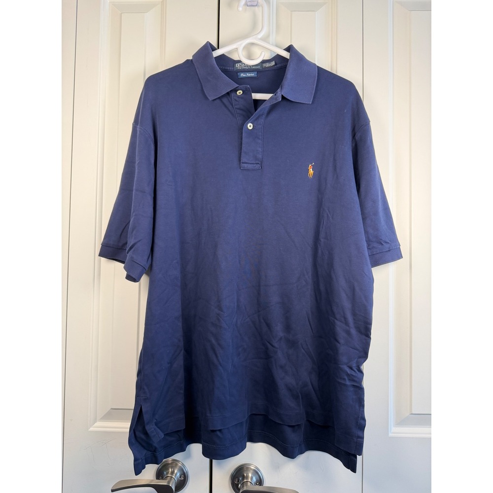 Polo Ralph Lauren Mens LT Tall Pima Interlock Polo Shirt Navy Blue Short Sleeve - Picture 1 of 3